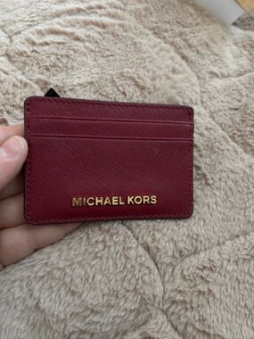Michael Kors Burgundy Saffiano Leather Card Case with Gold Logo
